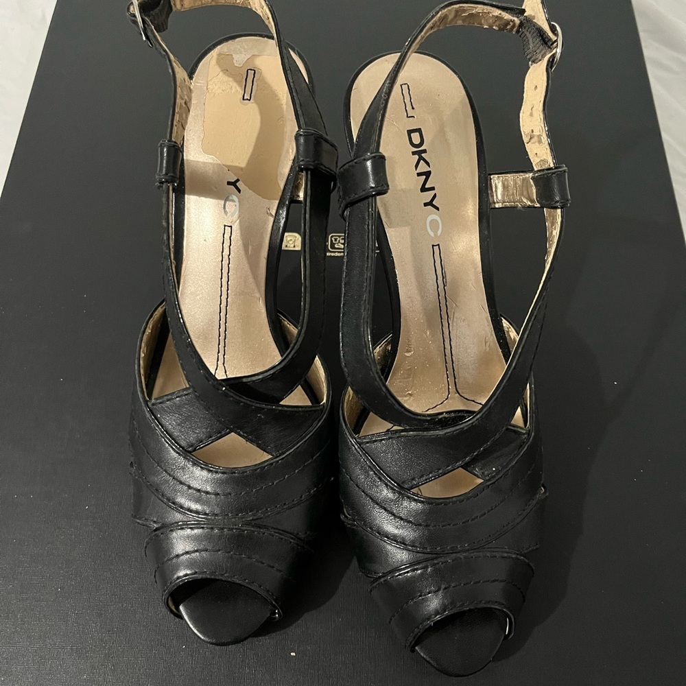 DKNY Black Strappy Sandals 3.5 inches Heel